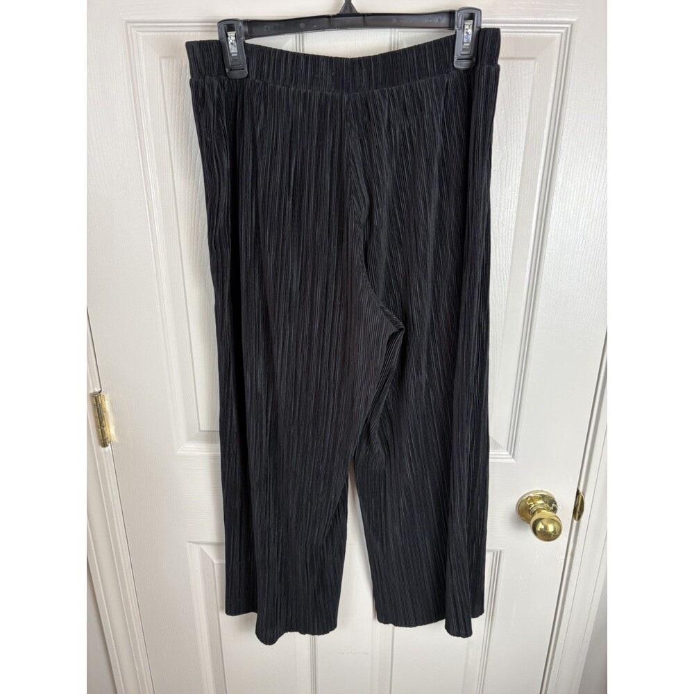 Madewell Pleated Black Wide Leg Pants Pull On Size Medium Flowy Ribbed 197 - Picture 2 of 6